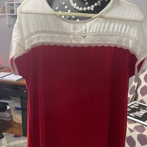 Perfect for Valentine’s Day. Red and white lace with sweet back tie